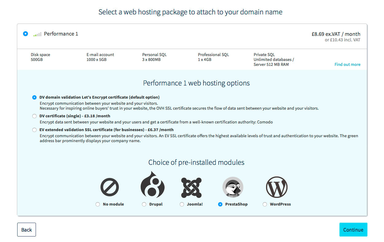 PrestaShop web hosting